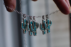 Inlay Turquoise Sterling Silver Cactus Necklaces (Only 4 Available )