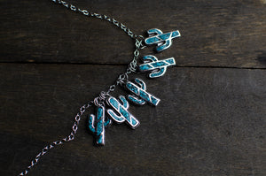 Inlay Turquoise Sterling Silver Cactus Necklaces (Only 4 Available )