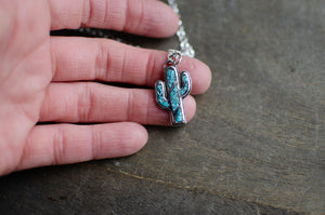 Inlay Turquoise Sterling Silver Cactus Necklaces (Only 4 Available )