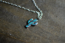 Load image into Gallery viewer, Inlay Turquoise Sterling Silver Cactus Necklaces (Only 4 Available )