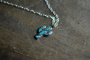 Inlay Turquoise Sterling Silver Cactus Necklaces (Only 4 Available )