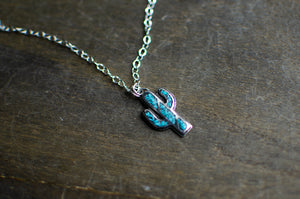 Inlay Turquoise Sterling Silver Cactus Necklaces (Only 4 Available )