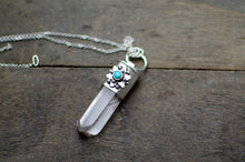 Load image into Gallery viewer, Clear Quartz Talisman Pendant with Sleeping Beauty Turquoise.