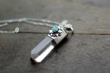 Load image into Gallery viewer, Clear Quartz Talisman Pendant with Sleeping Beauty Turquoise.