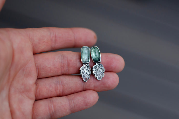 Green Kyanite Leafy Earrings