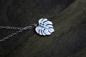 Monstera Leaf Pendant with Turquoise Inlay