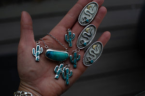 Inlay Turquoise Sterling Silver Cactus Necklaces (Only 4 Available )