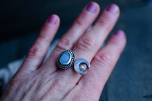 Load image into Gallery viewer, Mother of Pearl Moon and Australian Opal Ring - Size 7.5 - schilverjewelry
